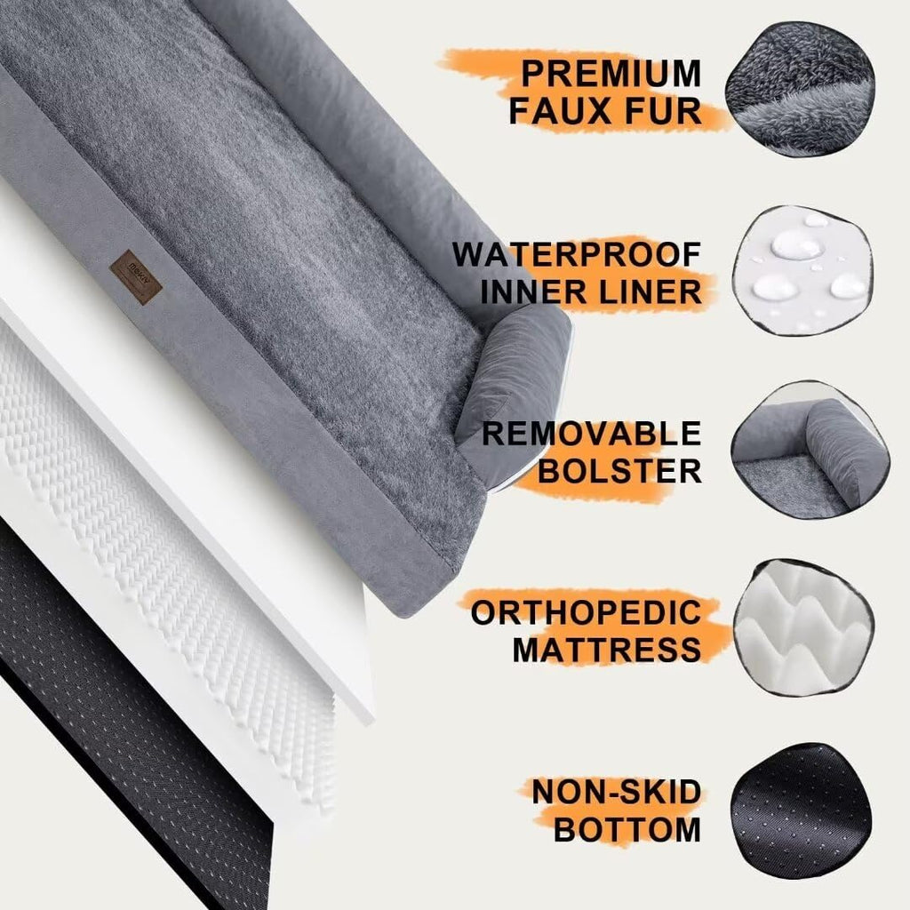 MEKIY Orthopedic Waterproof Jumbo Dog Bed with Bolster for Extra Large Dogs