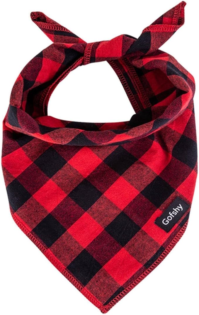 Gofshy Christmas Dog Bandana Small-Red Black Dog Scarf Buffalo Plaid Printing Adjustable Bib Handkerchief Accessories for Small Dogs Cats (S)