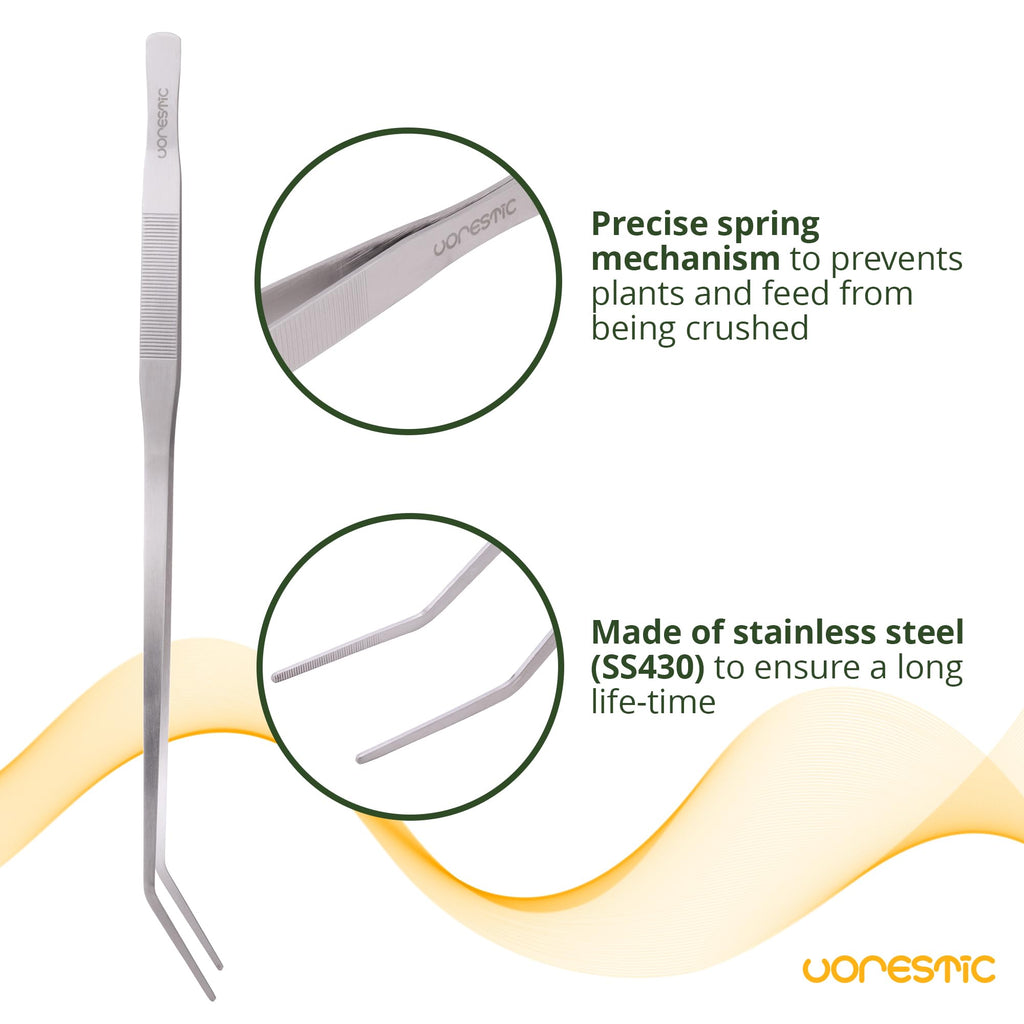 VORESTIC Straight and Curved Aquarium Tweezers Set 18 Inch, Stainless Steel Long Tweezers for Fish Tank Planting, Aquascaping, Reptile Feeding Tongs, Terrarium Tool and Aquarium Tongs