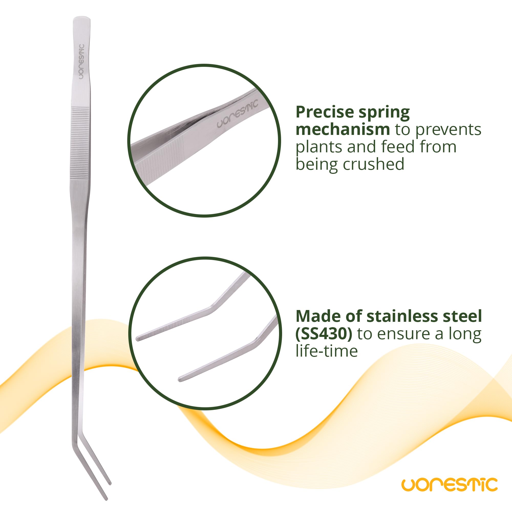 VORESTIC Straight and Curved Aquarium Tweezers Set 18 Inch, Stainless Steel Long Tweezers for Fish Tank Planting, Aquascaping, Reptile Feeding Tongs, Terrarium Tool and Aquarium Tongs