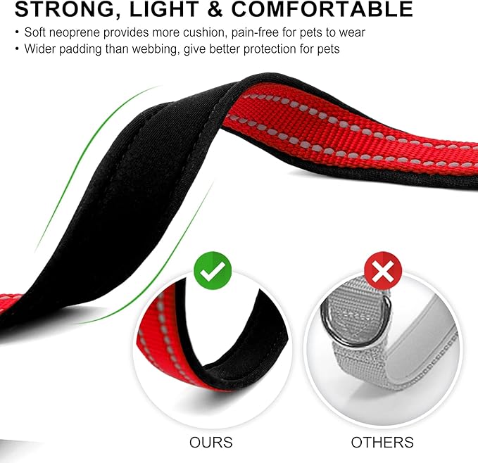 azuza Reflective Dog Collar with Airtag Holder, Soft Neoprene Padded Pet Collar with ID Tag Ring, Adjustable for Small Dogs,Red,S