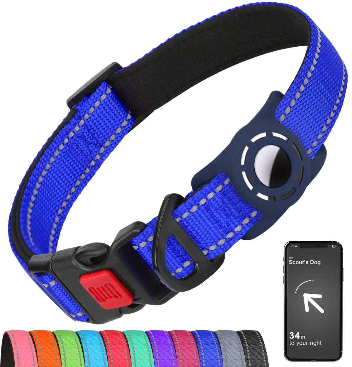 Erbine Reflective Dog Collar for Large Dogs with Silicone Tag Holder