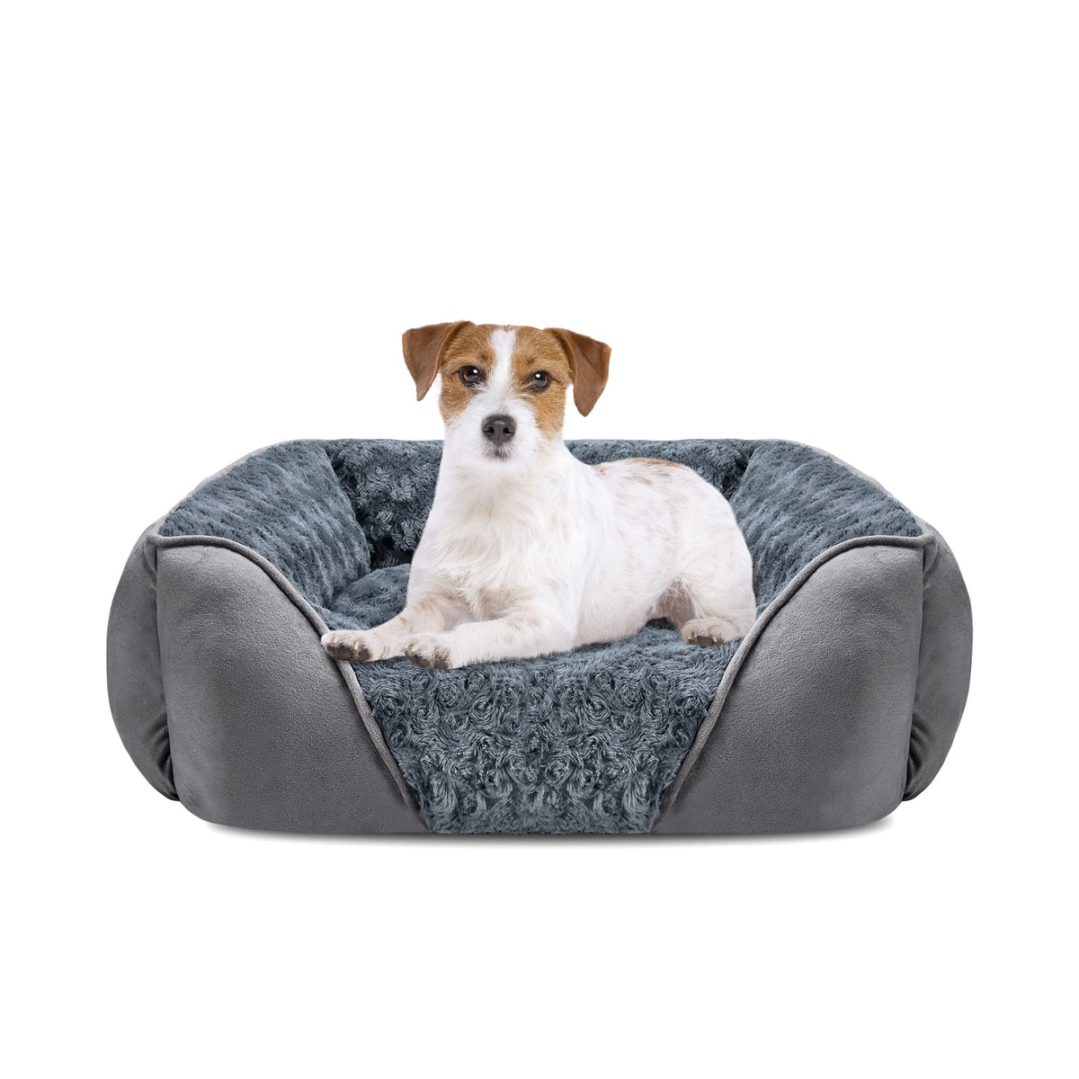 INVENHO Large Rectangle Orthopedic Dog Bed for Medium Small Dogs, Washable Soft Calming Puppy Sleeping Cuddler With Anti-Slip Bottom L(30"x24"x9")