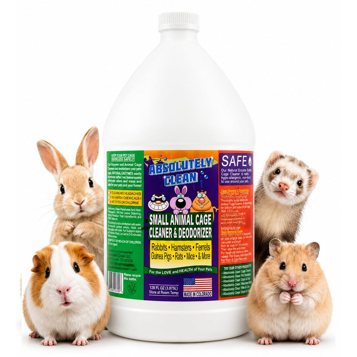 Absolutely Clean Amazing Small Animal Cage Cleaner, Just Spray/Wipe, Easily Removes Messes & Odors - Hamster Cages, Mice, Rat Cage, Guinea Pig Cage, Rabbit Cage, Ferret Cage, Dog Cage - USA Made