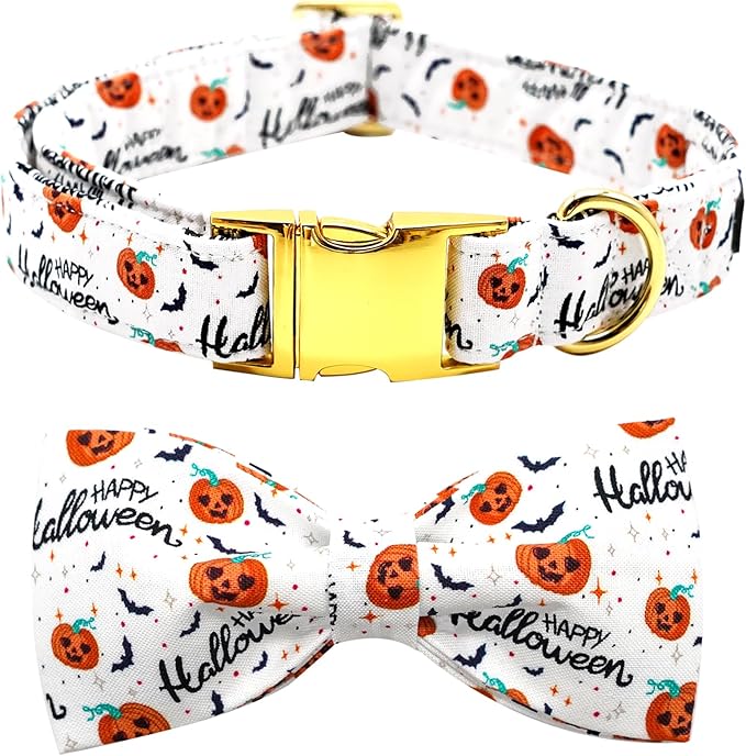 Bobo Rainbow Halloween Dog Collar, Pet Collar Bow Pumpkin Pet Collar Girl Boy Holiday Collars Gift Bow Cute Soft Puppy Collars for X-Small Puppy