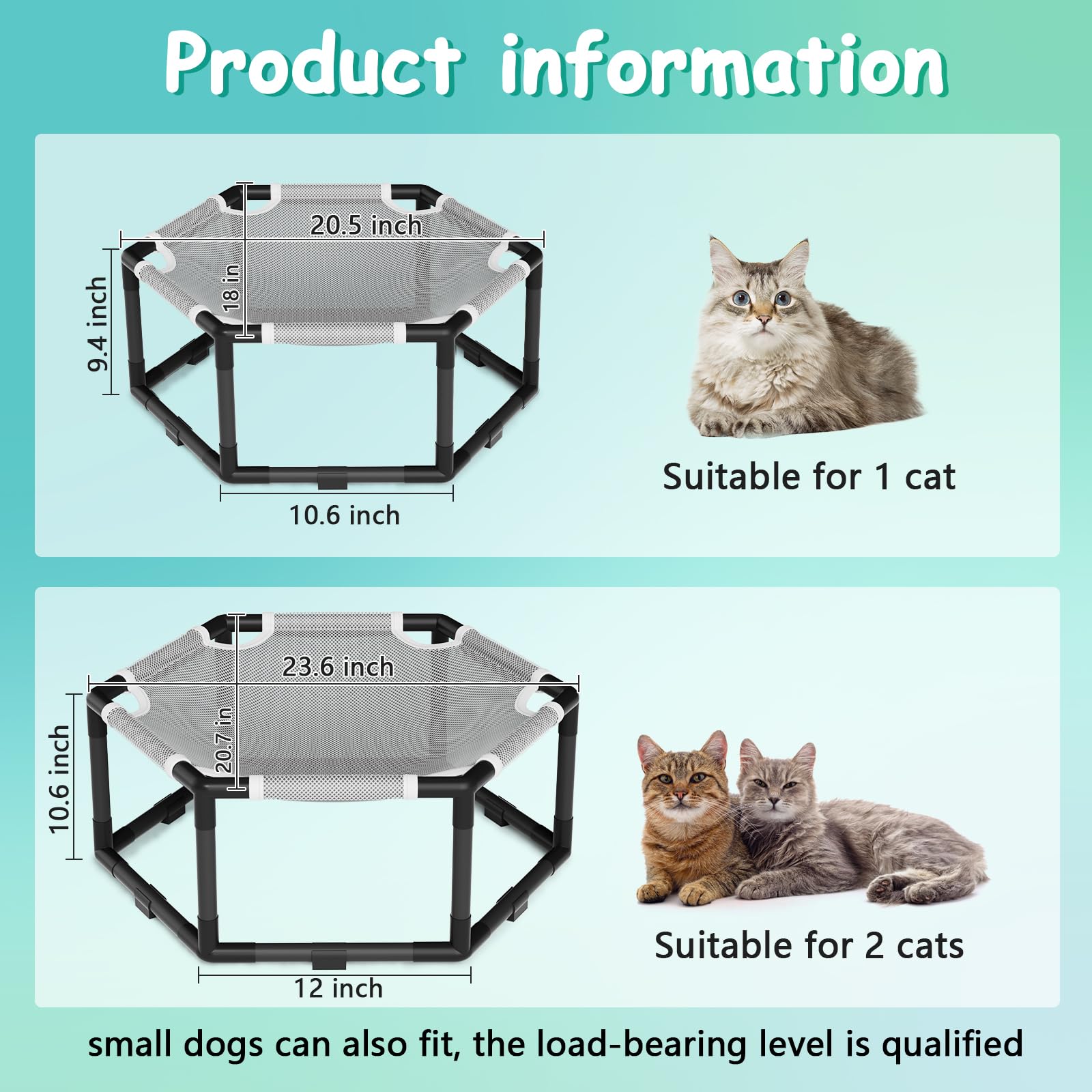 Tresbro Elevated Cat Hammock Bed, Hexagon Raised Cat Swing Bed for Indoor and Outdoor Use with Breathable Fabric & Anti-Slip Block, 20.5'' x 18'' x 9.4'' Pet Chair for Large to Small Kitty Cot