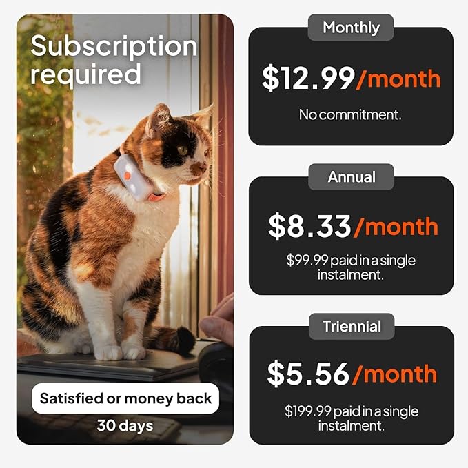 Weenect Cat XS - GPS Tracker for Cats | Real-time GPS Tracking | Smallest Model on The Market | Operates with a Subscription | Collar Included