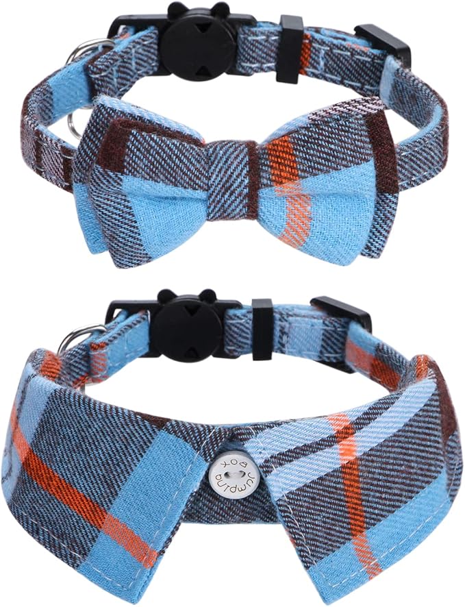 Faleela Cat Collar Bandana Bells Set - 2 Pack Set Cat Collar Breakaway with Cute Bow Tie and Bell, Adjustable from 7.8-10.5 Inch, Soft and Comfortable for Kitty and Some Puppies