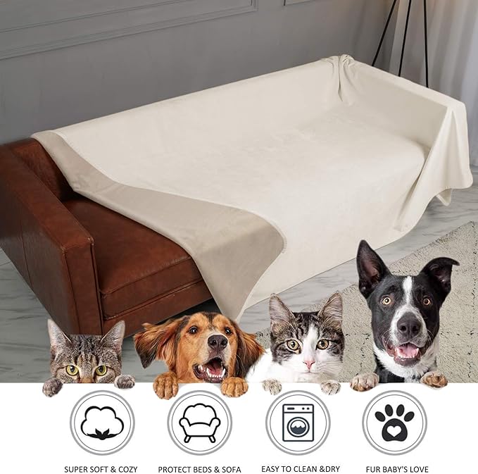 Ameritex Pet Bed Blanket Reversible 100% Waterproof Velvet Super Soft for Sofa and Bed (40x60 Inches, Cream+Beige)