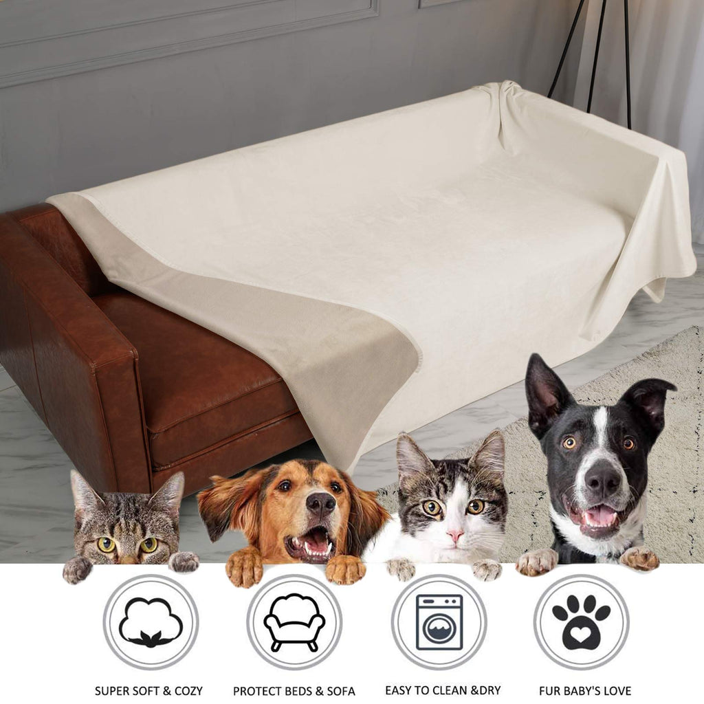 Ameritex Pet Bed Blanket Reversible 100% Waterproof Velvet Super Soft for Sofa and Bed (40x60 Inches, Cream+Beige)