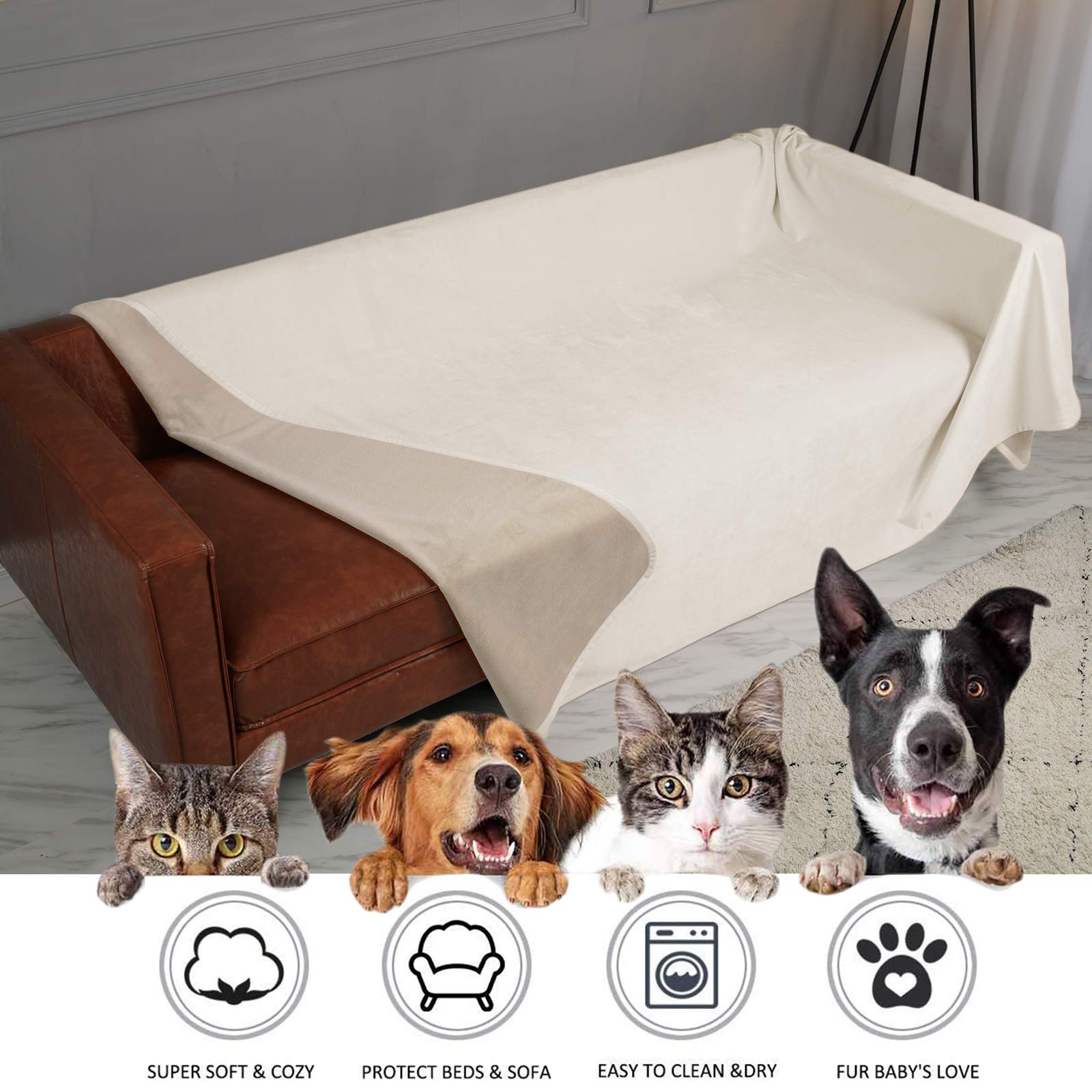 Ameritex Pet Bed Blanket Reversible 100% Waterproof Velvet Super Soft for Sofa and Bed (40x60 Inches, Cream+Beige)
