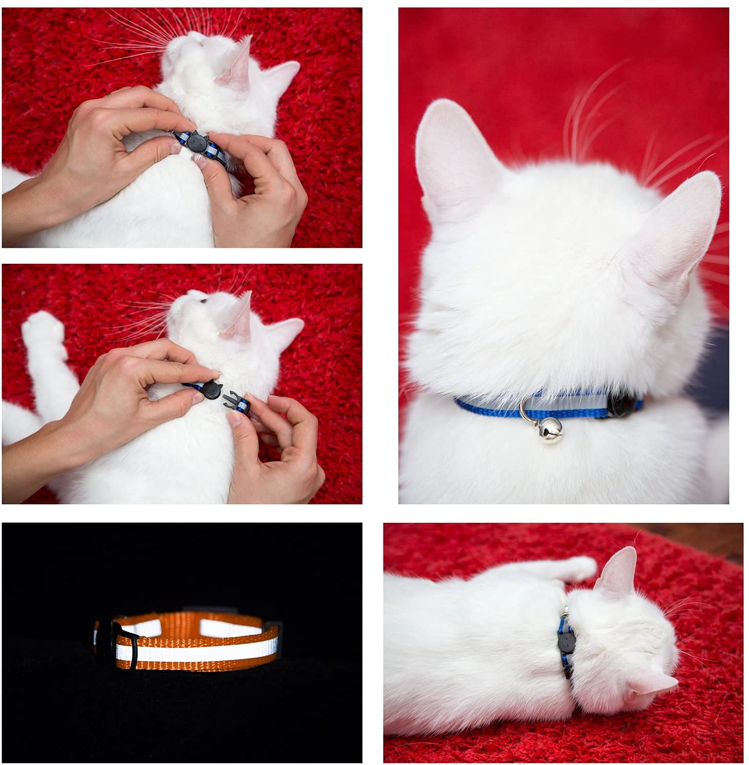 Reflective Cat Collar with AirTag Holders, Set of 6, with Bells, Solid & Safe Collars for Cats, Nylon, Mixed Colors, Pet Collar, Air Tag Holder, Breakaway Cat Collars Charms