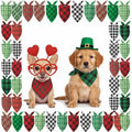Weewooday 50 Pcs Christmas Red and Green Plaid Dog Bandanas Bulk for Medium