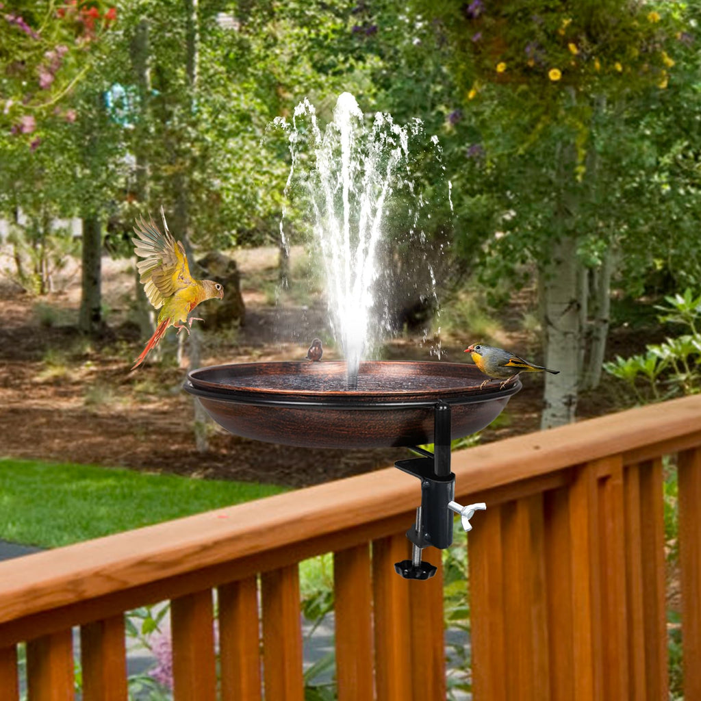 DREAMSOUL Deck Mounted Bird Bath Metal Birdbath Bowl Unheated with Lightweight Detachable, Bird Baths with Adjustable Sturdy Steel Clamp for Deck Railing Balcony Yard Garden Decoration