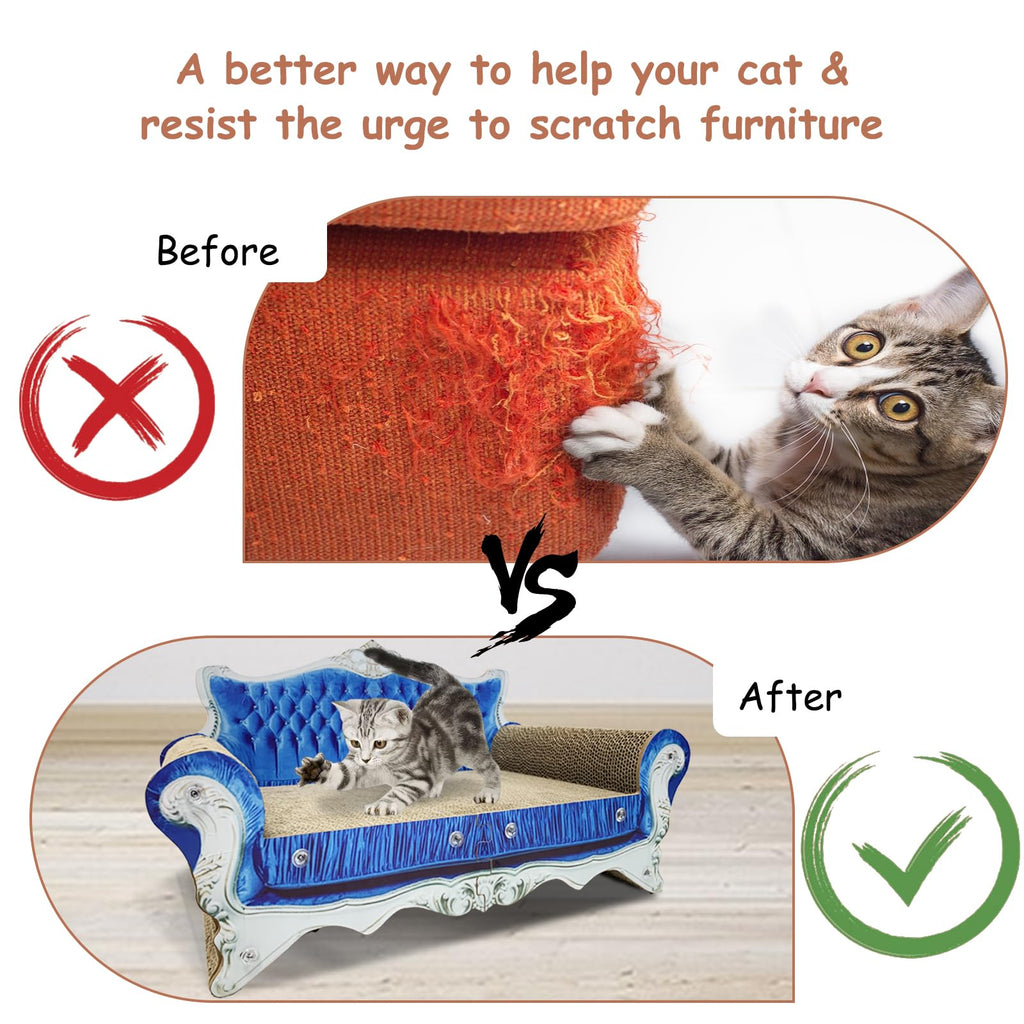 INRLKIT Luxury Cardboard Cat Scratcher Sofa Bed, Couch Shaped Cat Scratching Board, Scratch Lounge with Catnip, Scratcher for Indoor Cats Kittens Kitties