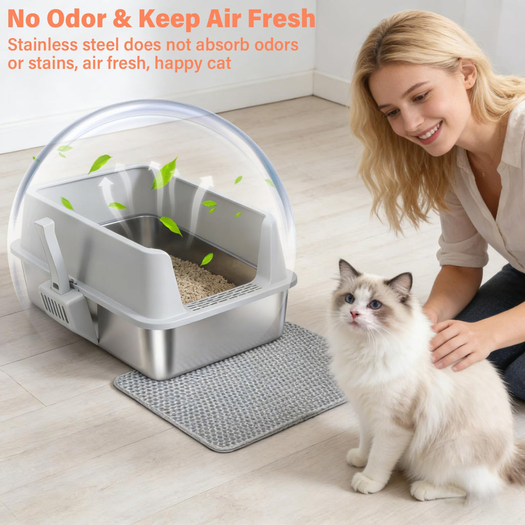 2PACK Stainless Steel Cat Litter Box with Lid, XL Metal Litter Box