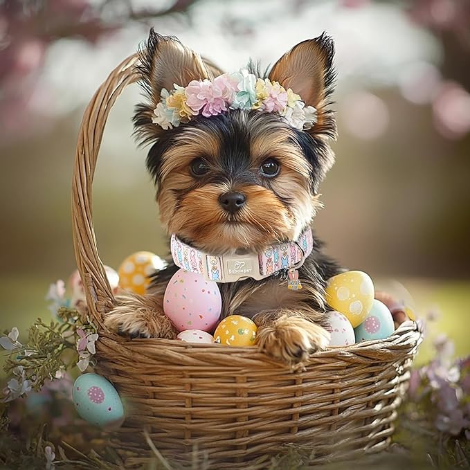 Babole Pet Easter Dog Collar for Puppy Small Dogs - Pastel Easter Bunny Collars for Female Dogs, Cute Spring Girl Dog Collar, Lightweight Adjustable Cartoon Holiday Pet Collars XS