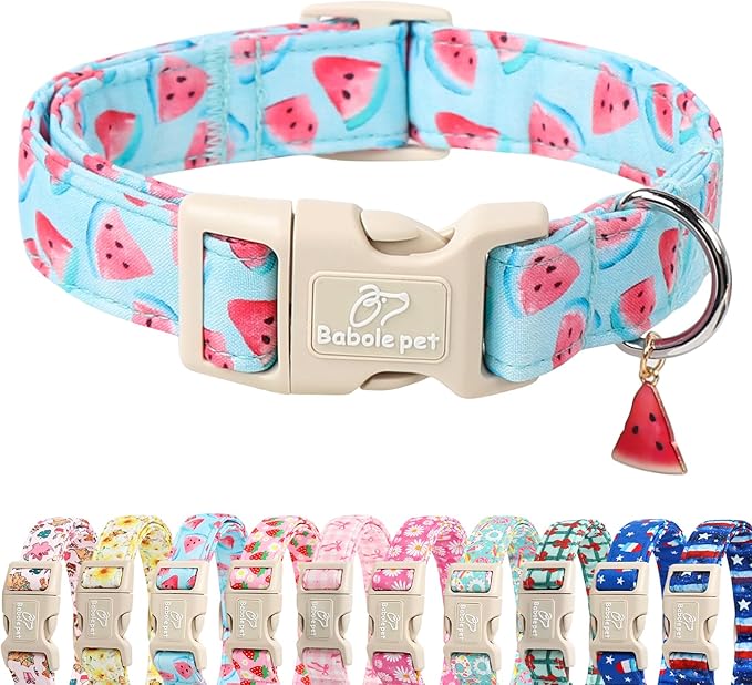 Babole Pet Adjustable Summer Dog Collar, Cute Watermelon Dog Collars for Small Dogs, Lightweight Quick-Release Buckle Collar for Boy&Girl Dogs S