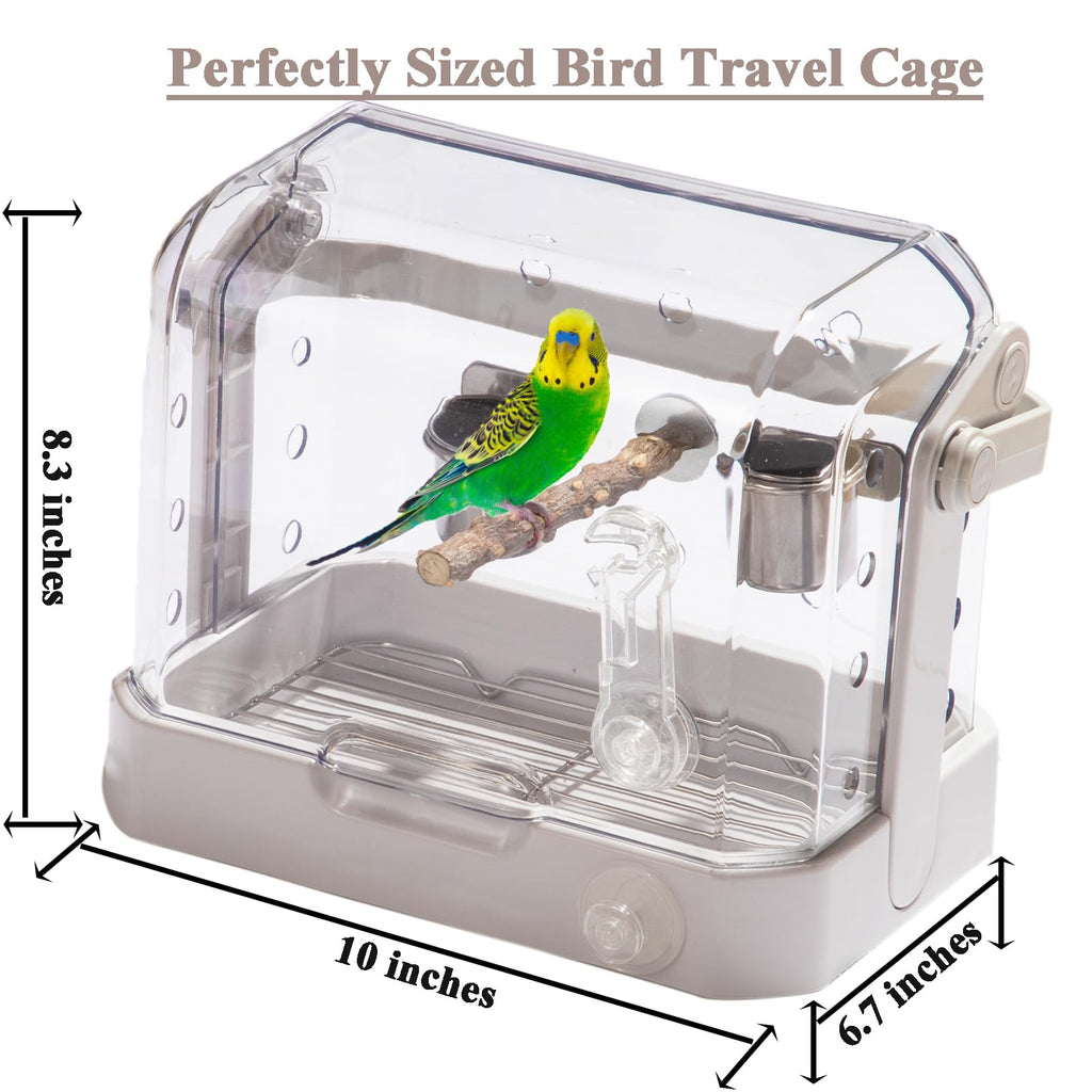 Bird Travel Cage, 10×6.7×8.3 Inches Waterproof & Sturdy Pet Carrier with Perch & Food Bowls, Portable Cage for Budgies, Cockatiels, Lovebirds & Small Birds