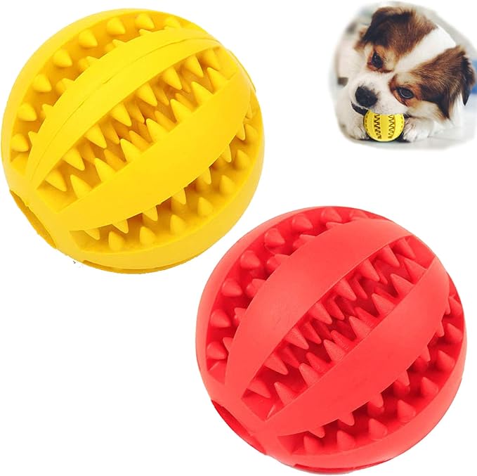 Sunglow 2 Pack Dog Toy, Nontoxic Bite Resistant Teething Balls for Small/Medium/Large Dogs and Puppies, Pet Food Treat Feeder, Chew Tooth Cleaning, Exercise Game IQ Training