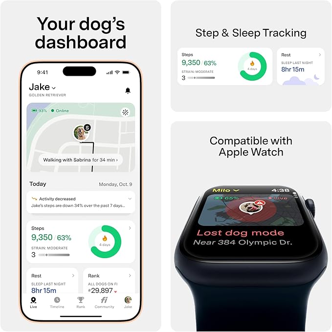 New Fi Series 3+ Smart Dog Tracker Collar [6 Month Membership Included] GPS Tracker for Dogs with Health & Behavior Monitoring, Escape Alerts, Waterproof, LED, Apple Watch Compatible (Pink, Large)