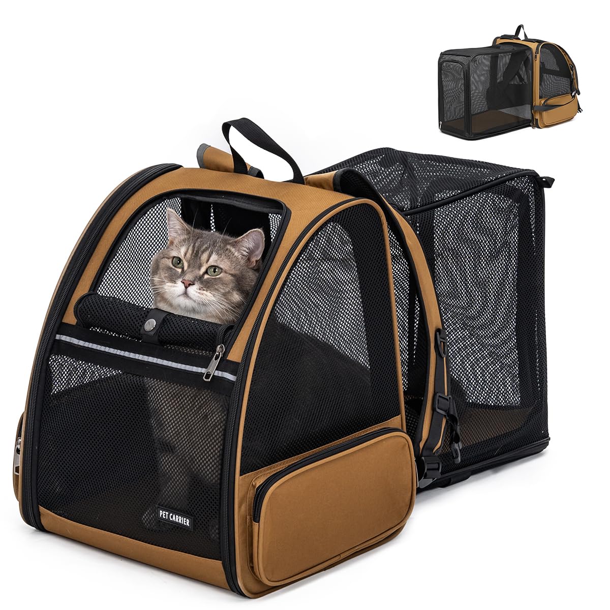 Cat Backpack，Expandable Cat Carrier Backpack, Dog Backpack Carrier and Pet Carrier Backpack, Suitable for Cats, Kittens or Small Dogs, Travel Friendly Puppy Cats Bag (Black)