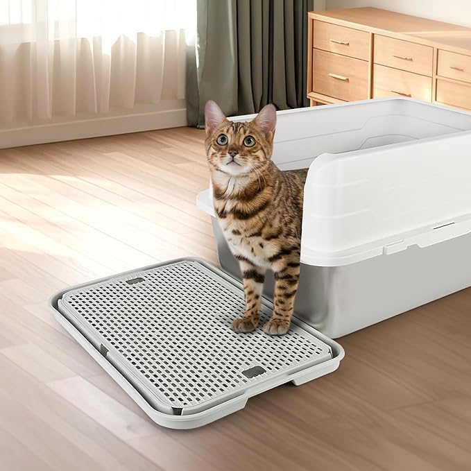 Cat Litter Box Step, Large Cat Step Ramp with Filter Function, Grey
