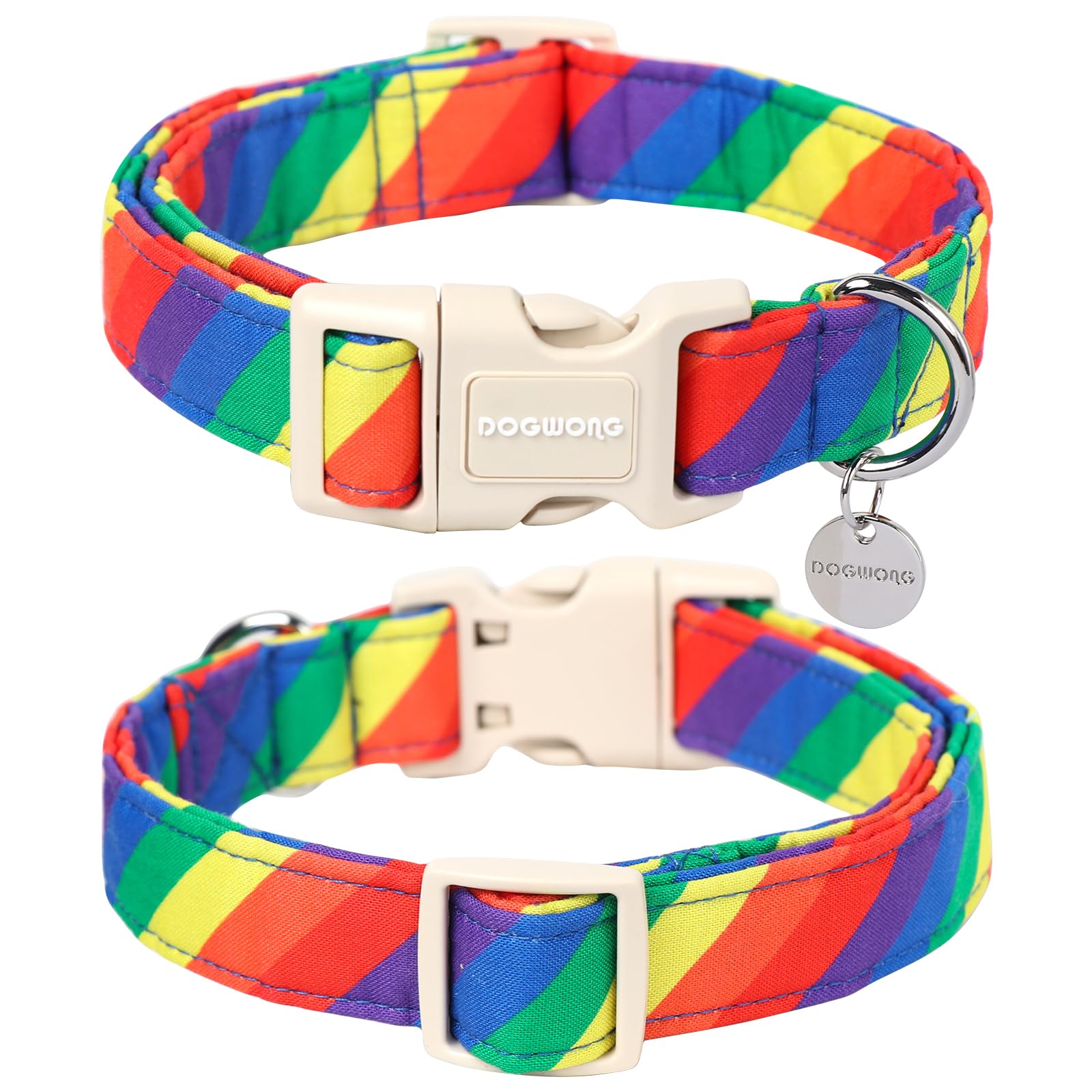 DOGWONG Rainbow Dog Collar, Soft Natural Fabric, Cute LGBTQ Puppy Necklace for Small to Large Dogs