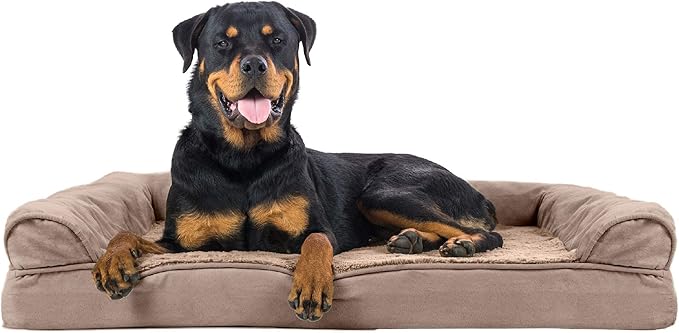 Furhaven Orthopedic Dog Bed for Large Dogs w/ Removable Bolsters & Washable Cover, For Dogs Up to 95 lbs - Plush & Suede Sofa - Espresso, Jumbo/XL