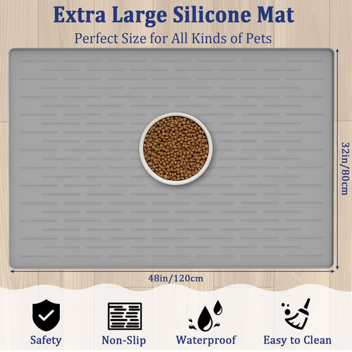 48"x32" Extra Large Pet Food Mat, 1.5MM Super Thick Silicone Dog Mats for Food and Water, XXXL Nonslip Pet Feeding Mats for Floors,Dog Cat Bowl Mat with Raised Edges, Brown