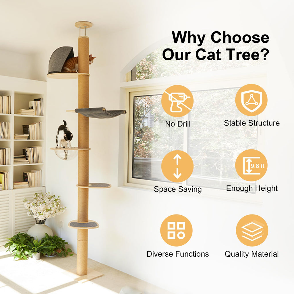 FUKUMARU Floor to Ceiling Cat Tree, 5.7-9.8 ft, 6 Level
