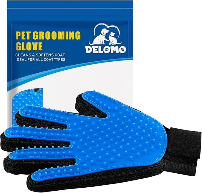 Pet Hair Removal Glove with 255 Silicone Tips for Dogs & Cats, Right Blue