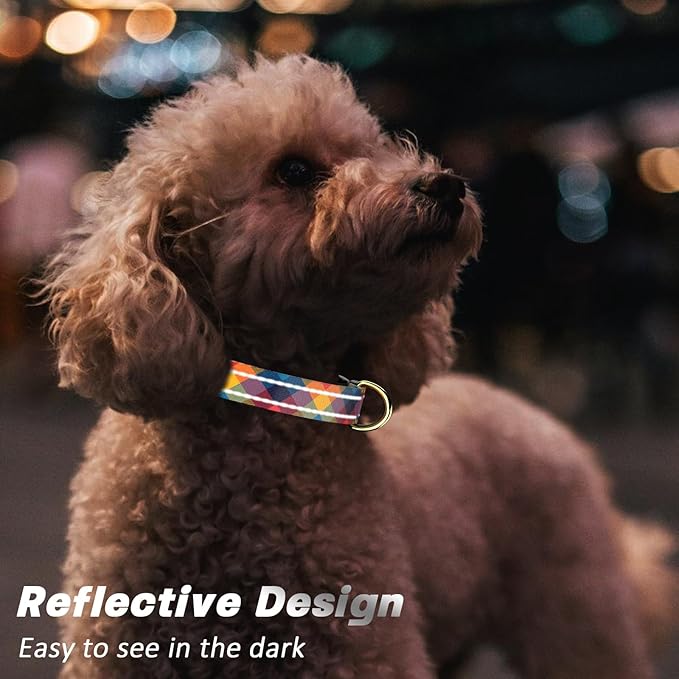 Reflective Dog Collar for Medium Dogs, Cute Boho Adjustable Heavy-Duty Nylon Puppy Collar for Boy and Girl Female, Soft Pet Accessories with Quick Release Buckle, Colorful Tartan