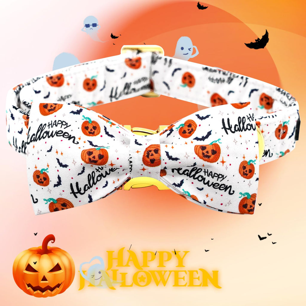 Bobo Rainbow Halloween Dog Collar, Pet Collar Bow Pumpkin Pet Collar Girl Boy Holiday Collars Gift Bow Cute Soft Puppy Collars for X-Small Puppy