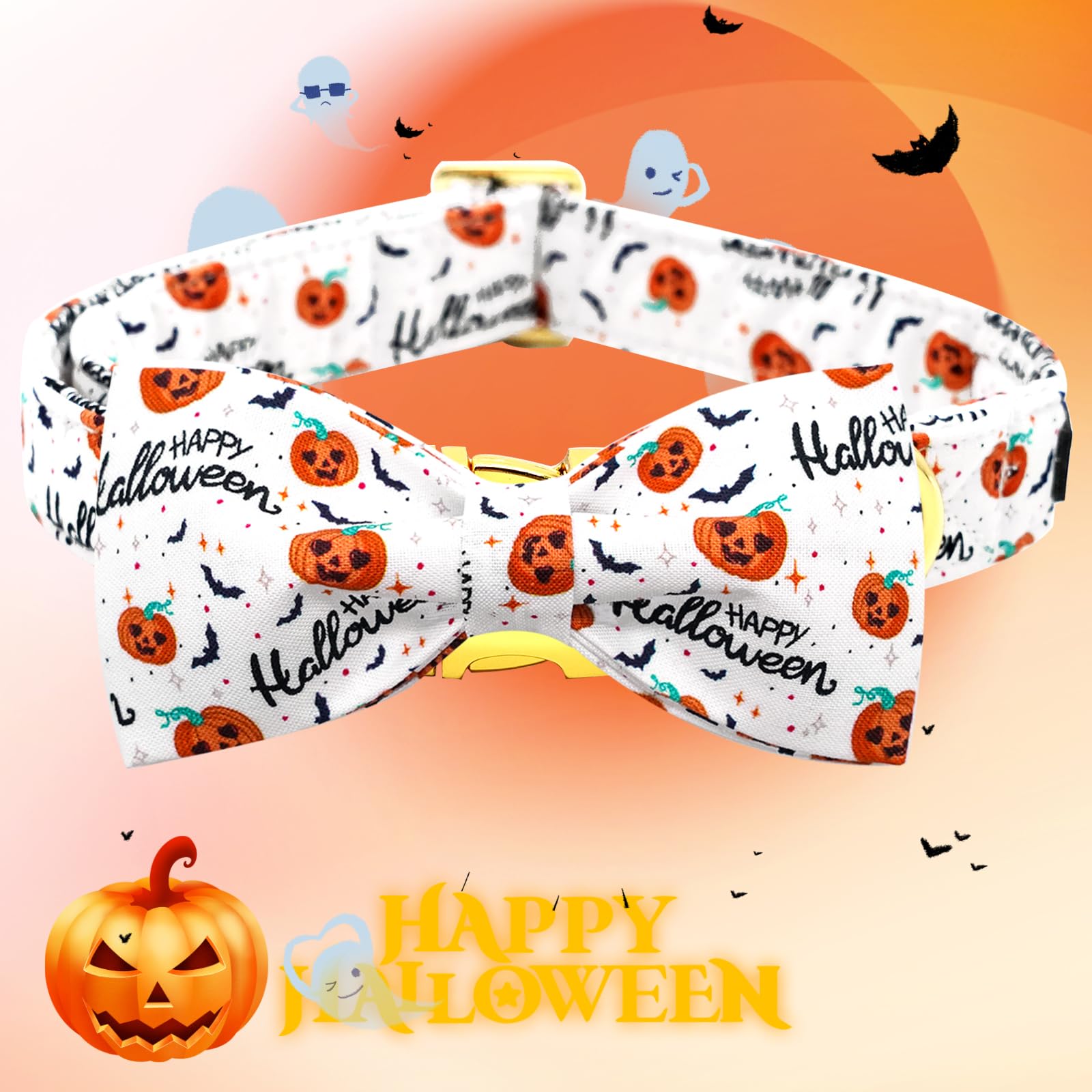 Bobo Rainbow Halloween Dog Collar, Pet Collar Bow Pumpkin Pet Collar Girl Boy Holiday Collars Gift Bow Cute Soft Puppy Collars for X-Small Puppy