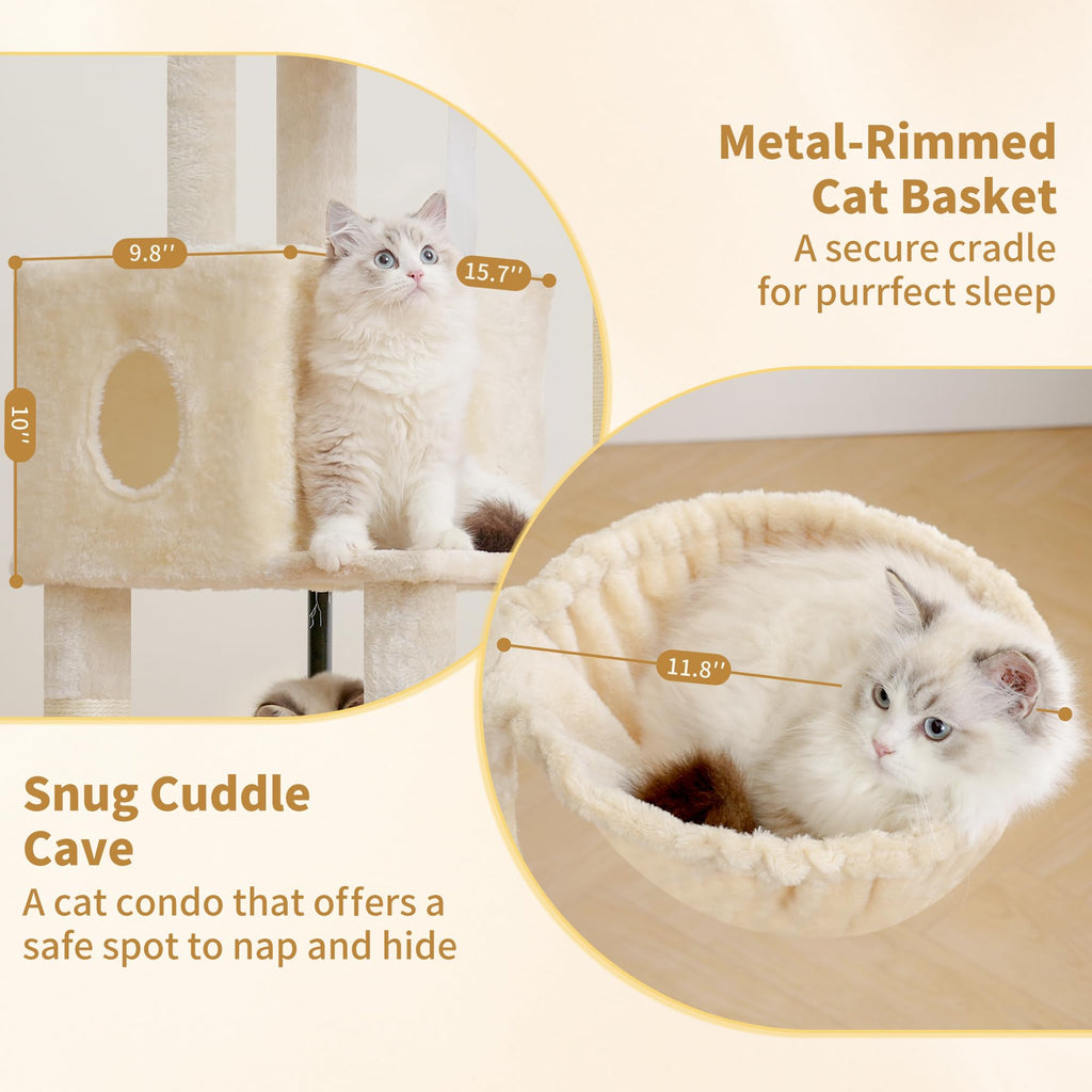 Heybly Cat Tree, 45.3" Cat Tower for Indoor Cats with Large Perch HCT202SM