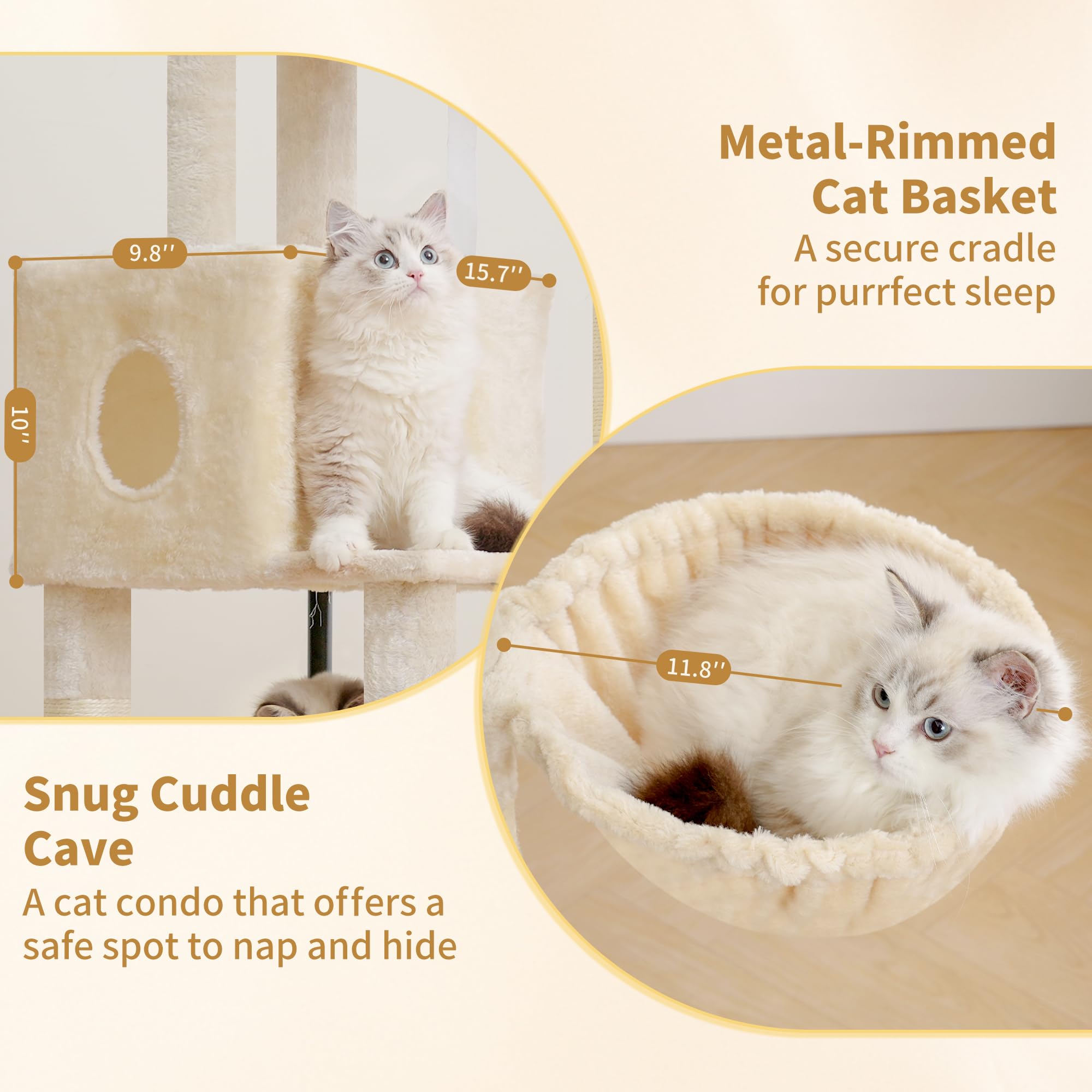 Heybly Cat Tree, 45.3" Cat Tower for Indoor Cats with Large Perch HCT202SM