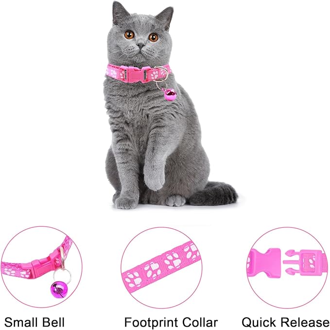 Puppy Leash and Collar Set 3Pcs Dog Collar and Leash Paw Print Whelping ID Collars Buckle Soft Nylon Litter Adjustable Pet Collar for Puppy Small Dogs Walking Training (Pink Green Blue)