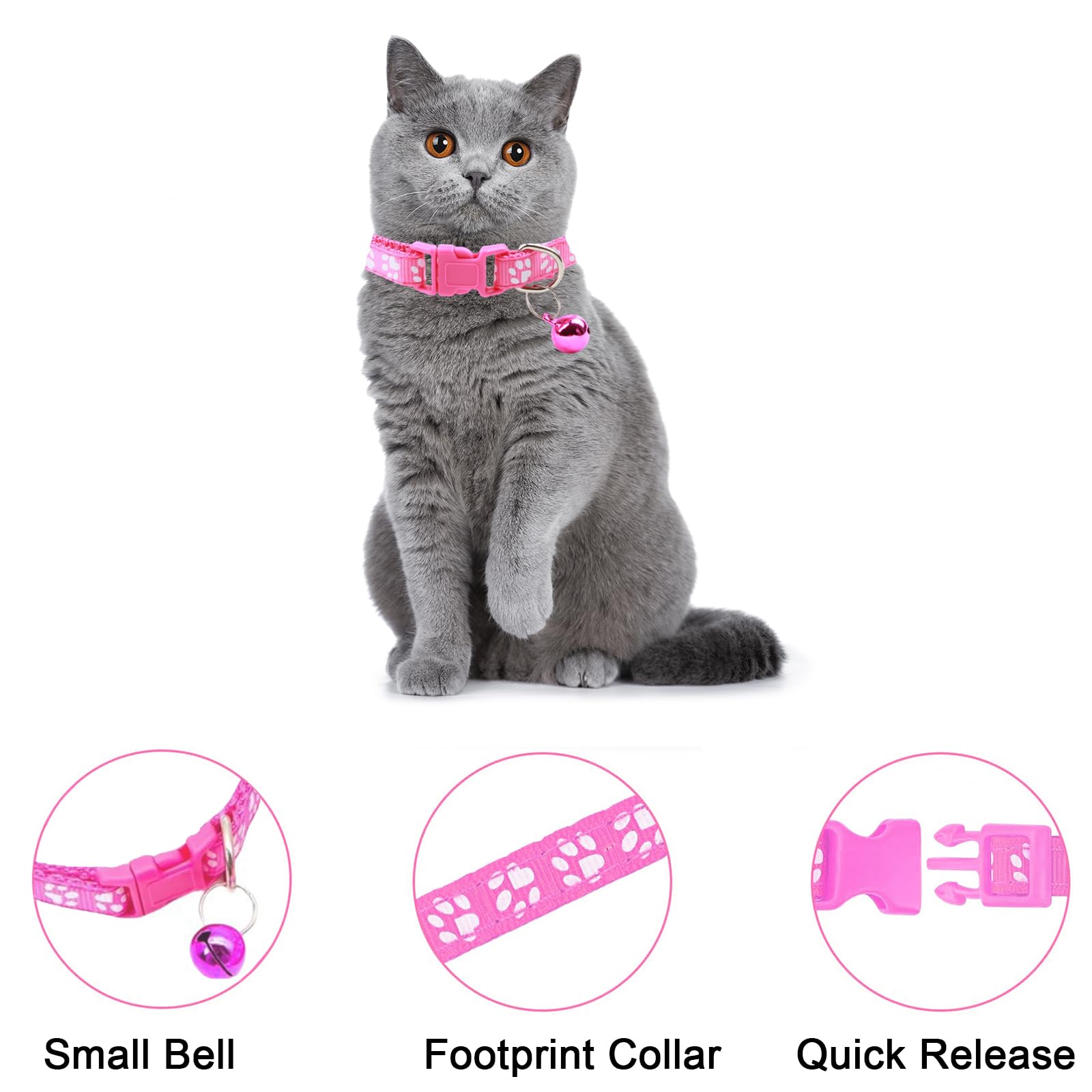 Puppy Leash and Collar Set 3Pcs Dog Collar and Leash Paw Print Whelping ID Collars Buckle Soft Nylon Litter Adjustable Pet Collar for Puppy Small Dogs Walking Training (Pink Green Blue)