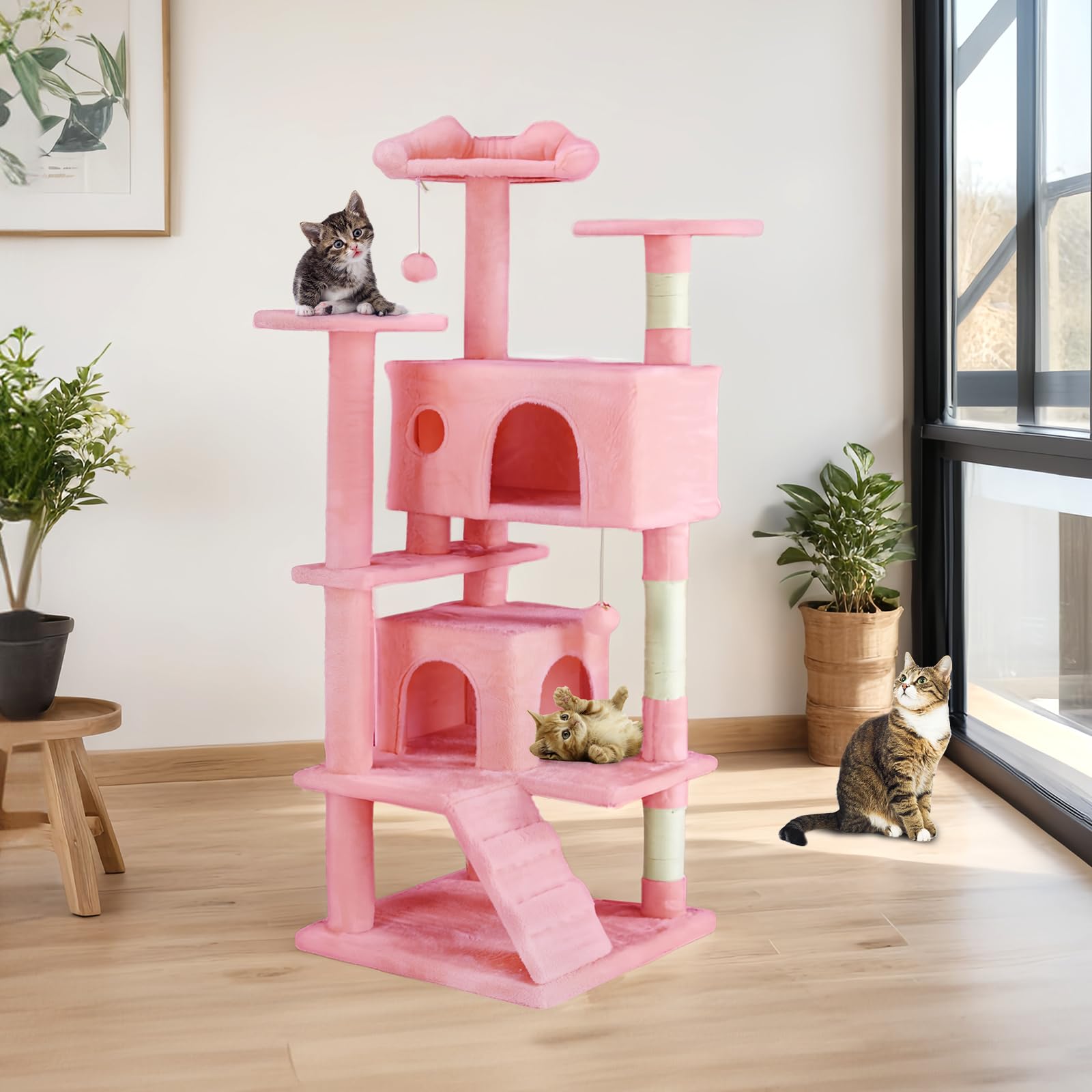 Sweetcrispy 54-inch Cat Tree Tower with Scratching Posts, Indoor Use