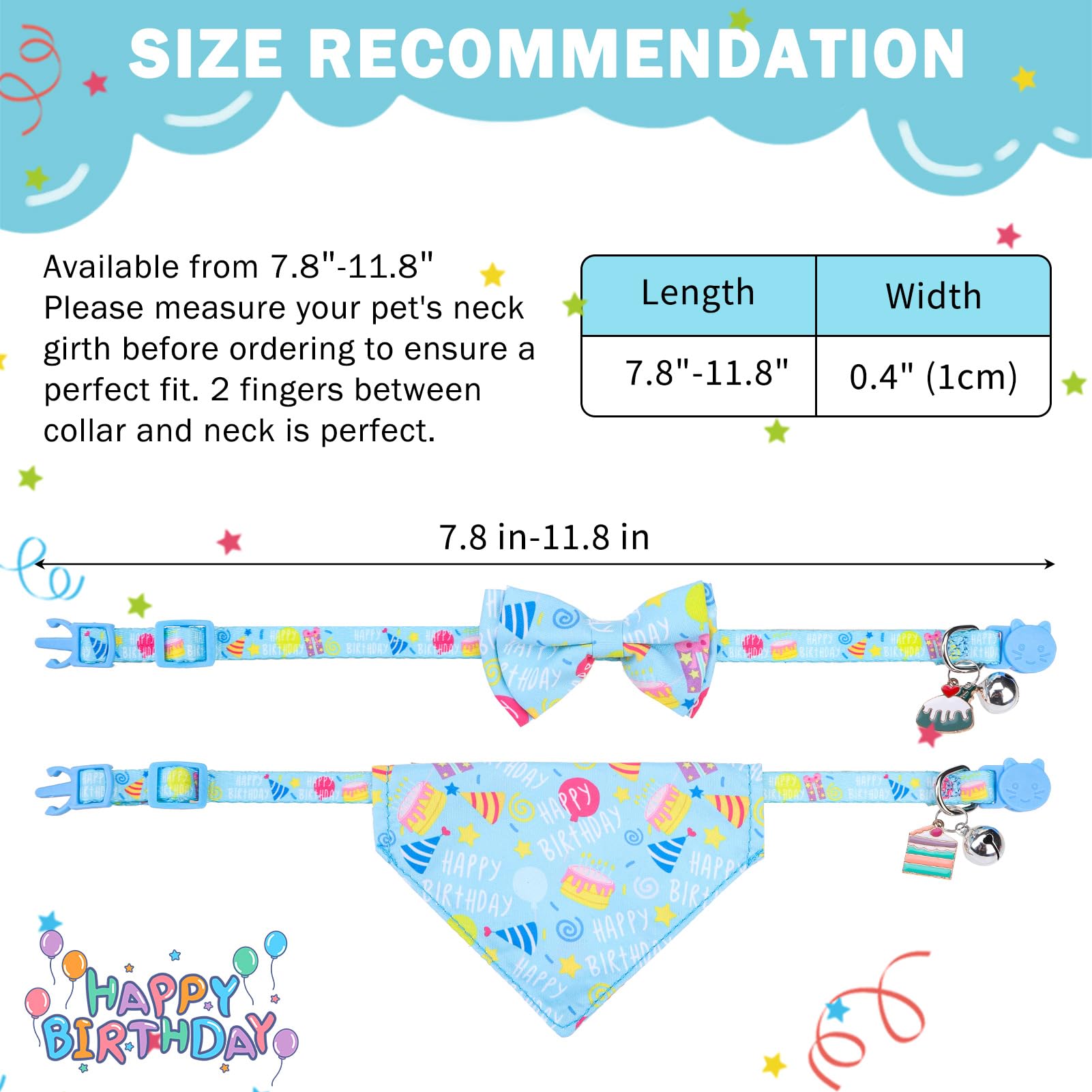 SCENEREAL Cat Bandana Collars for Birthday - 2 Pack Breakaway Kitten Collars with Bell Bowtie, Accessories for Pet Collars, Adjustable Cute Cat Collars for Cats and Small Dogs Boys Girls, (Blue)