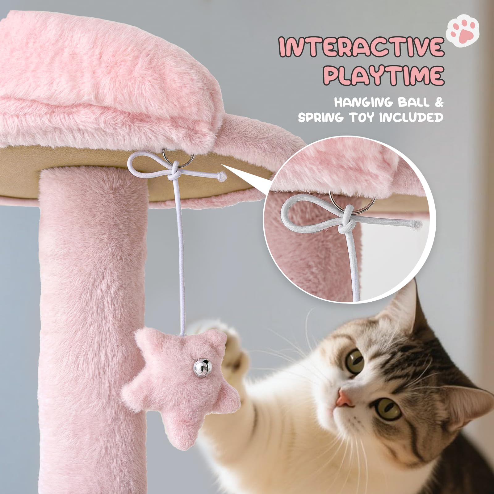 MoNiBloom 54 Inch Cat Tree Tower for Indoor Cats Large Adults, Pink Cat Tower with Scratching Post, Multi-Level Furniture Activity Center with Cat Condo Pet Play House, Soft Pink
