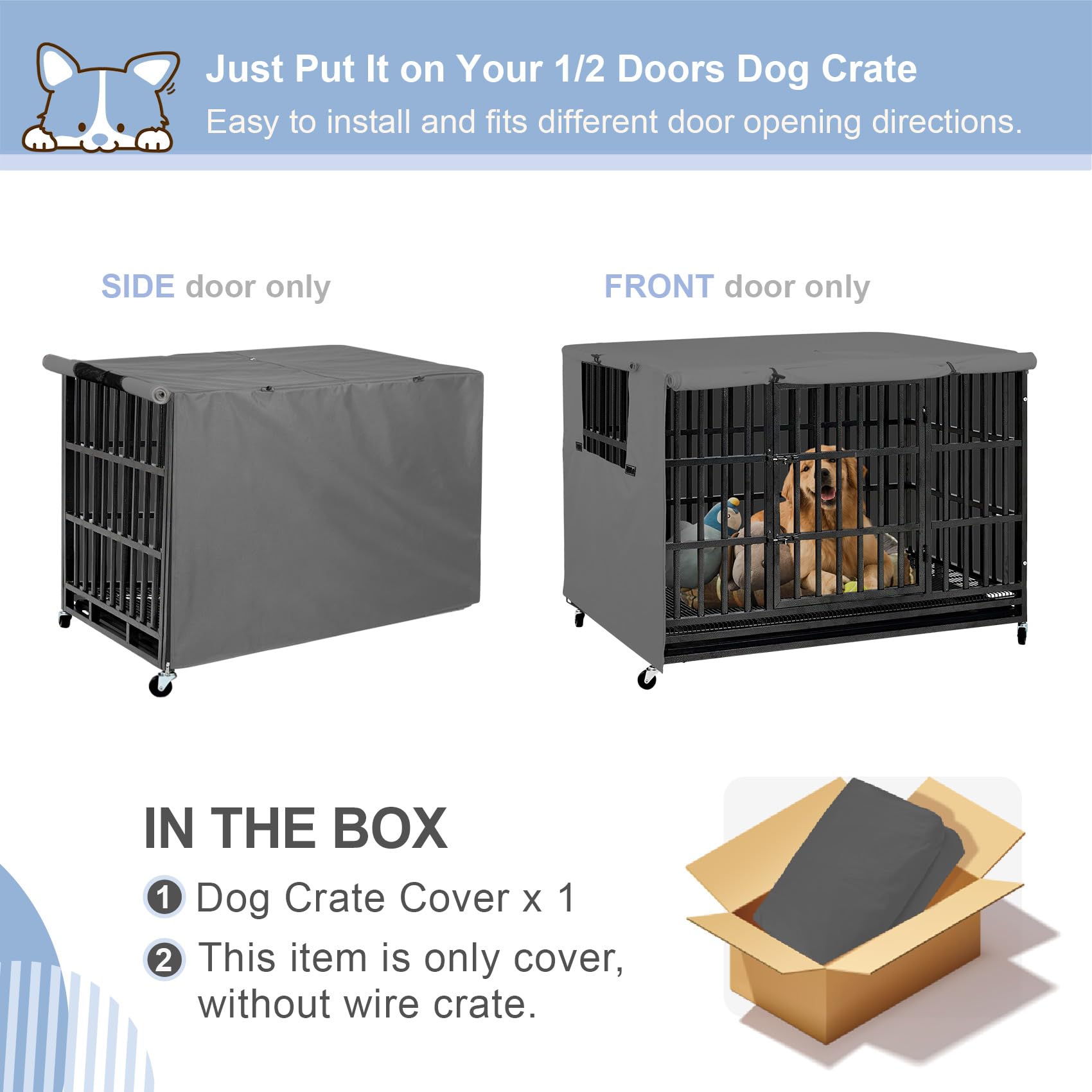 Explore Land Dog Crate Cover Heavy Duty Polyester Pet Kennel Sunshade Universal Fit for 36 inches Wire Cage (Grey)