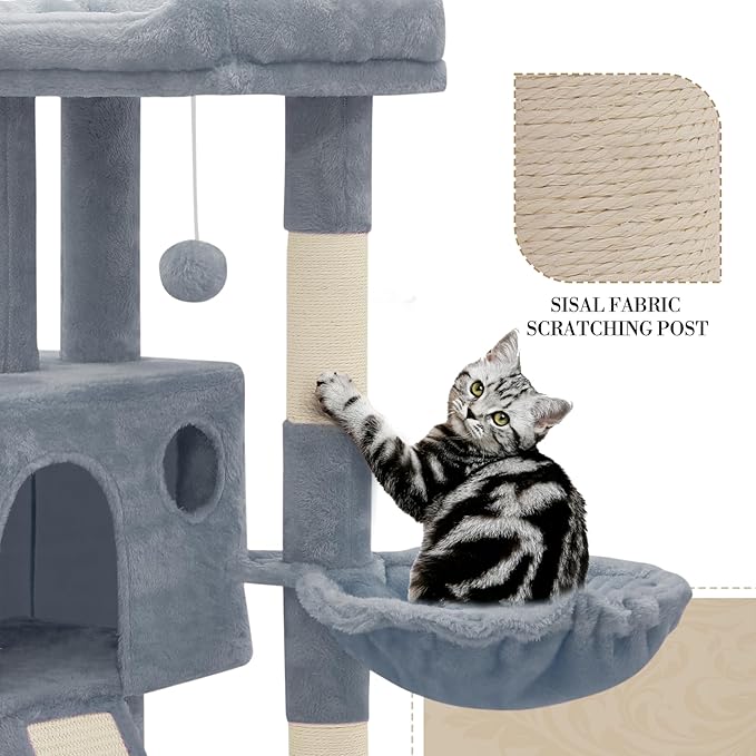 Athena Collection 36" Cat Tree Tower for Indoor Cats, Light Gray
