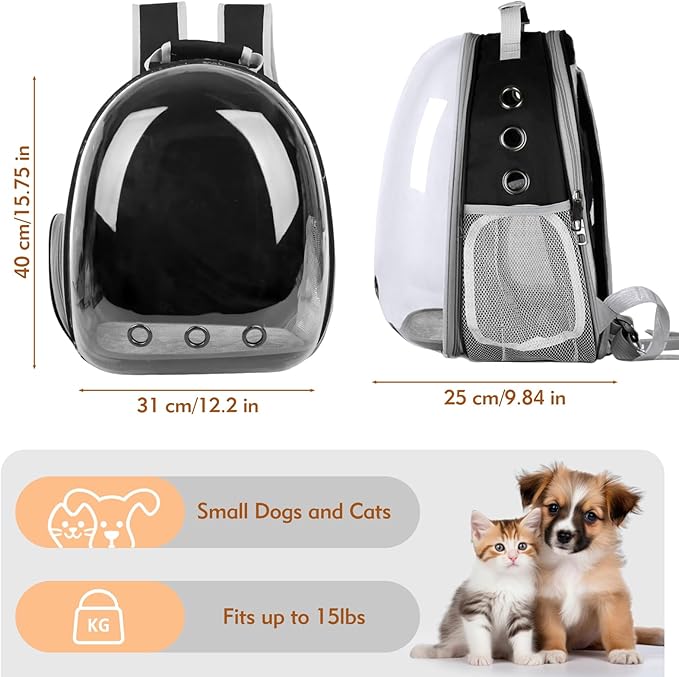 Cat Carrier Backpack, Cat Carrier Backpack for Small Medium Cat Puppy Dog, Transparent Space Capsule Pat Carrier Backpack, Airline-Approved Pet Carrier, Designed for Travel Hiking Walking Camping