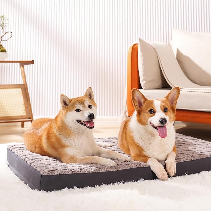 Maihandasi Orthopedic Dog Crate Bed – Waterproof Plush Pet Mattress with Removable Washable Cover, Non-Slip Bottom, Big Memory Foam Dog Bed for Crate, 36x27 Inch, Grey