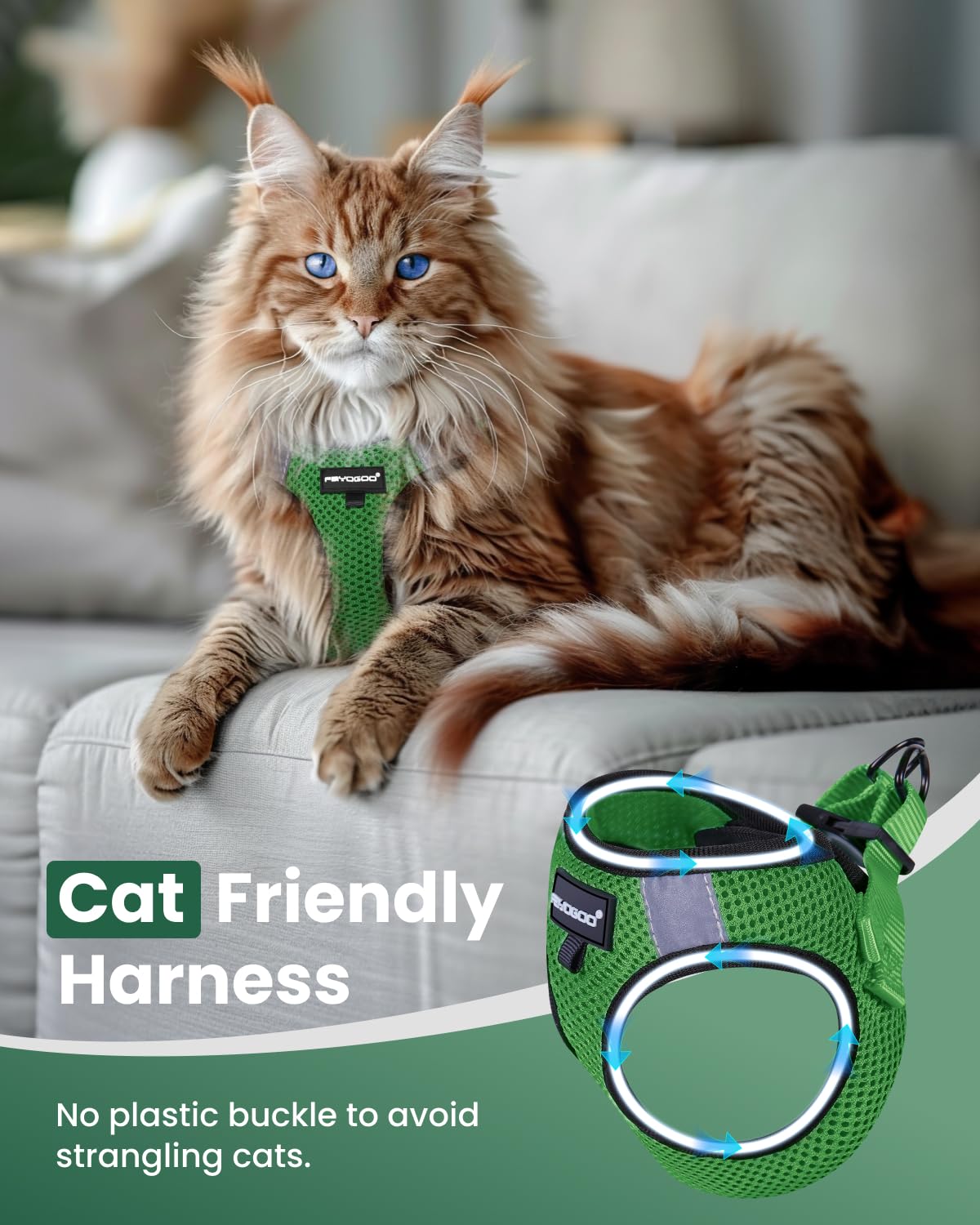 FAYOGOO Cat Harness and Leash Set, Escape-Proof Step-in Vest for Walking