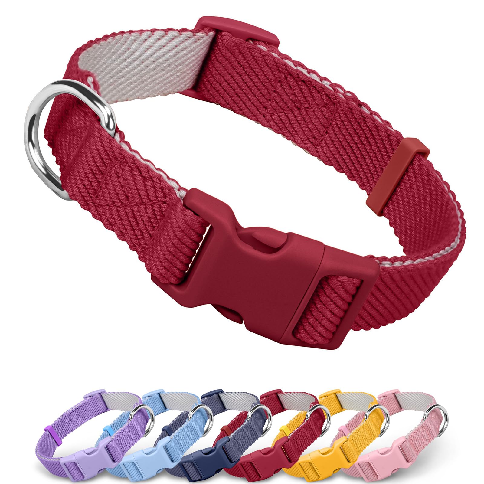 Dynmeow Soft and Breathable Cotton Dog Collar, Durable Adjustable Pet Collar with Quick-Release Buckle, Lightweight for Sensitive Skin for Small and Medium Dogs, Red, S