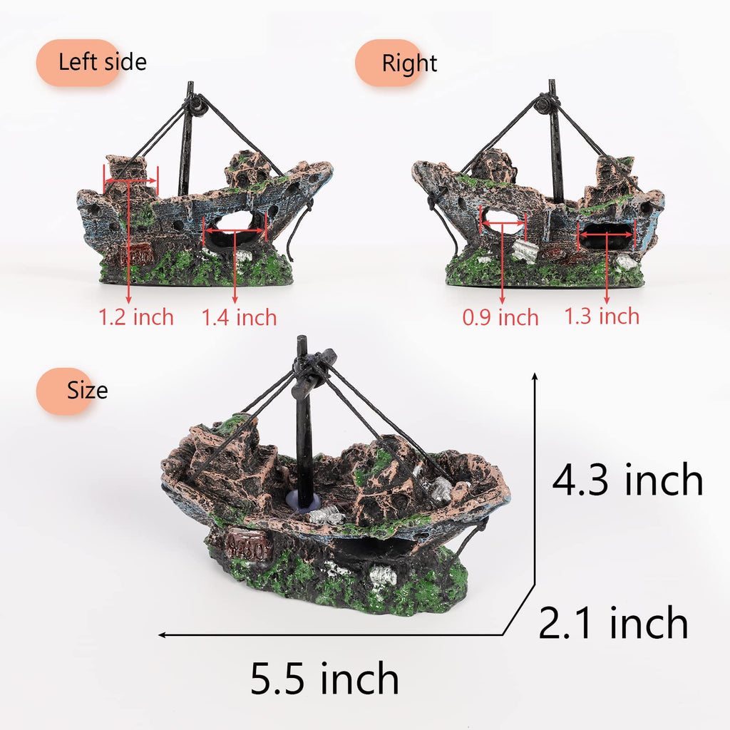Shipwreck Fish Tank Decoration, Resin Aquarium Ornament for Fish Favors