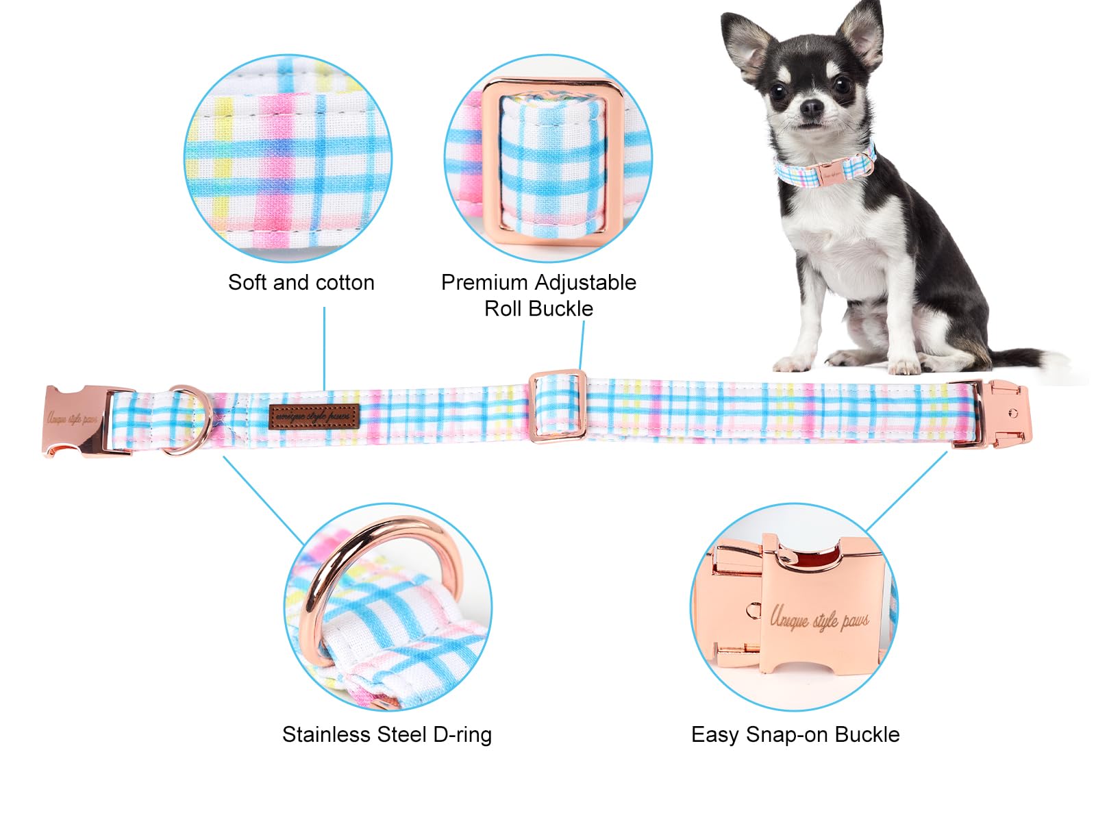 Unique style paws Dog Collar Metal Buckle Blue Pink Grid Collar Gift Durable Cute Collar for Small Medium Large Boys Girls Dogs
